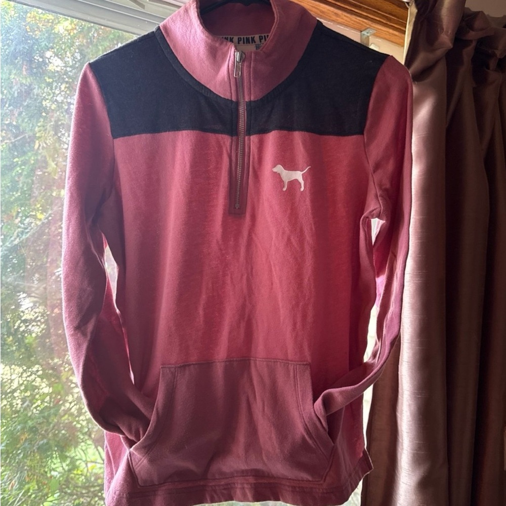 PINK Victoria's Secret Pink and Black Quarter-Zip Hoodie